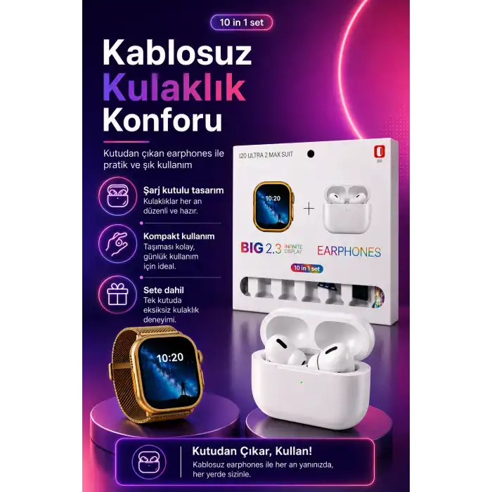 Dokunmatik Ekranlı Akıllı Saat Kablosuz Kulaklık Ve Aksesuarlarıyla Tam Set