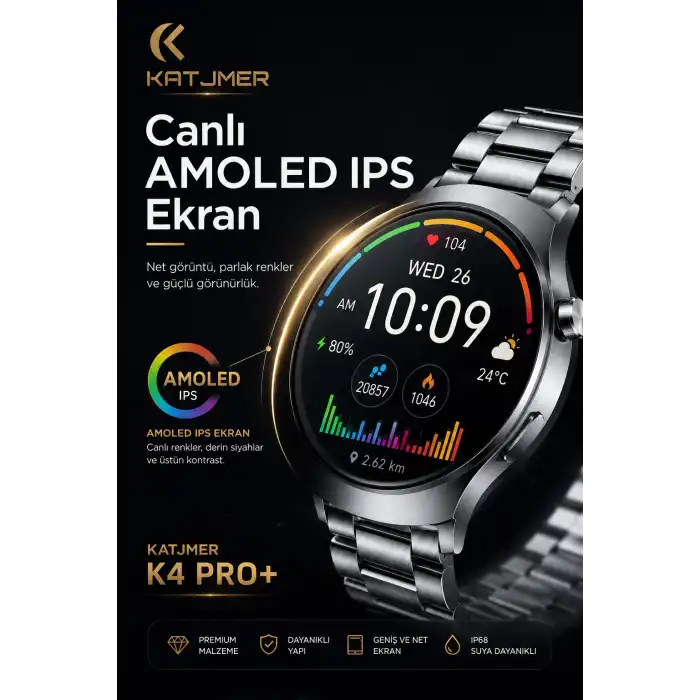 AMOLED Ekranlı Metal Kordonlu Akıllı Saat Üç Kayışlı Spor Takip Ve Bildirim Özellikli
