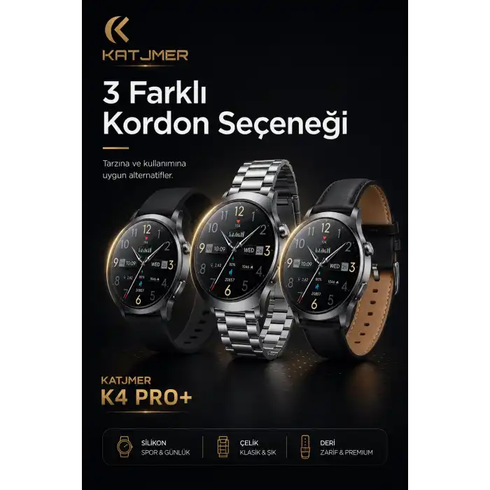 AMOLED Ekranlı Metal Kordonlu Akıllı Saat Üç Kayışlı Spor Takip Ve Bildirim Özellikli