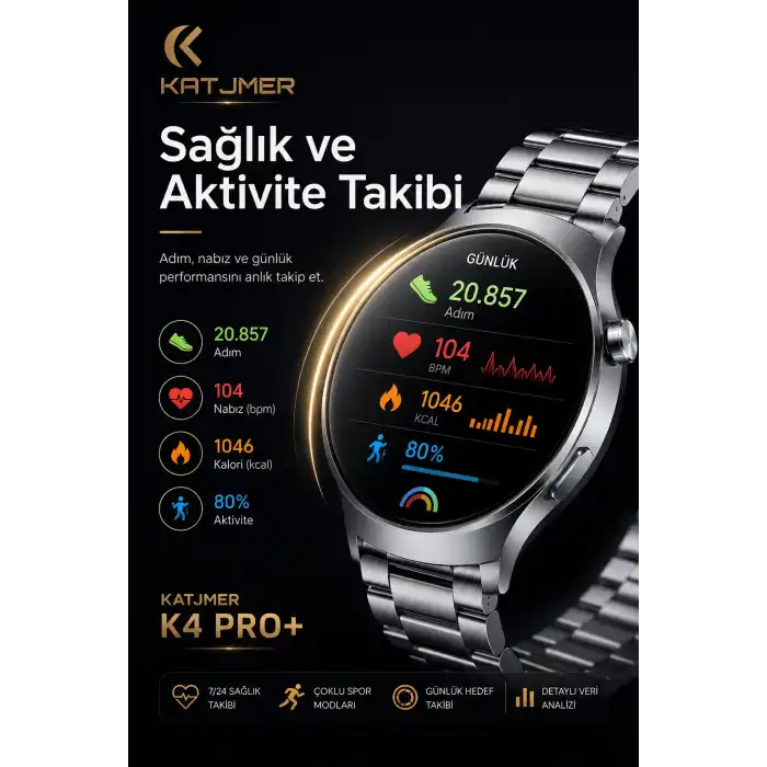 AMOLED Ekranlı Metal Kordonlu Akıllı Saat Üç Kayışlı Spor Takip Ve Bildirim Özellikli