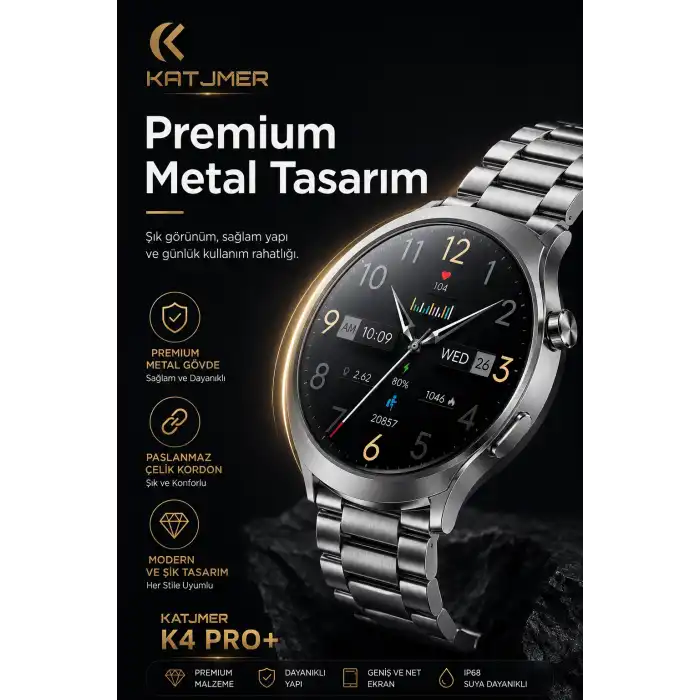 AMOLED Ekranlı Metal Kordonlu Akıllı Saat Üç Kayışlı Spor Takip Ve Bildirim Özellikli
