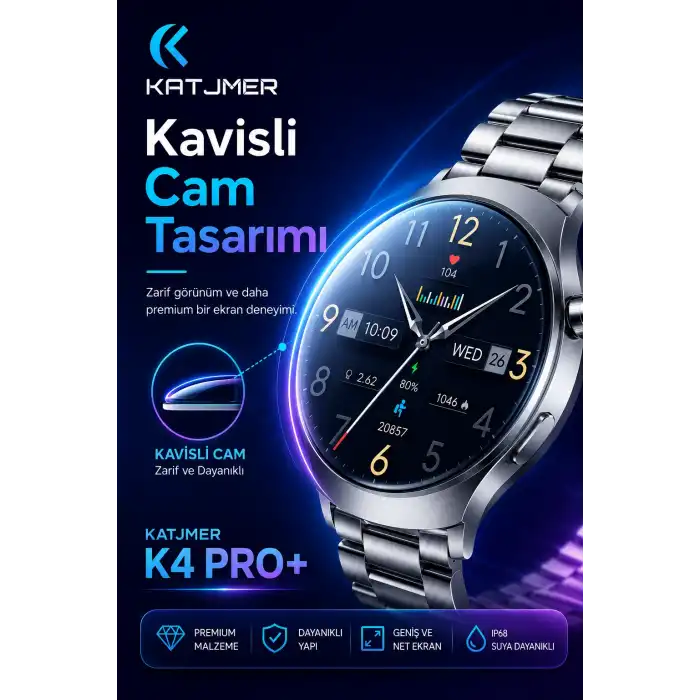 Kavisli Cam Tasarımlı Akıllı Saat AMOLED Ekran Üç Kordonlu Günlük Kullanım Seti