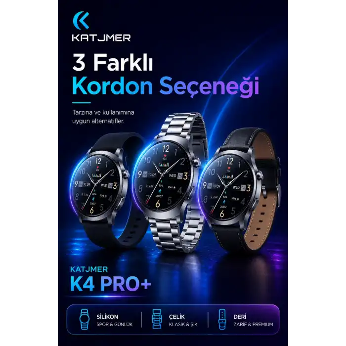 Kavisli Cam Tasarımlı Akıllı Saat AMOLED Ekran Üç Kordonlu Günlük Kullanım Seti