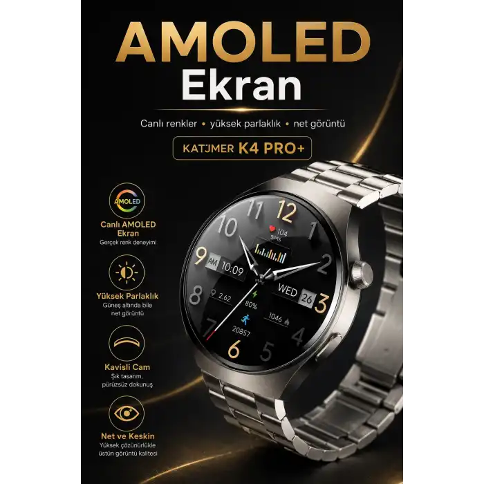 Dokunmatik AMOLED Ekranlı Akıllı Saat Çelik Kordon Ve Ek Kayışlı Şık Tasarım