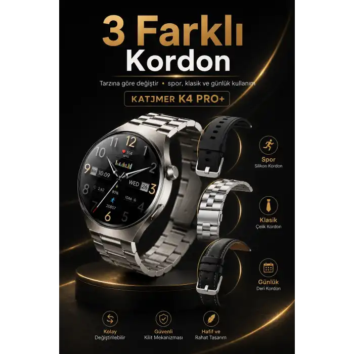 Dokunmatik AMOLED Ekranlı Akıllı Saat Çelik Kordon Ve Ek Kayışlı Şık Tasarım