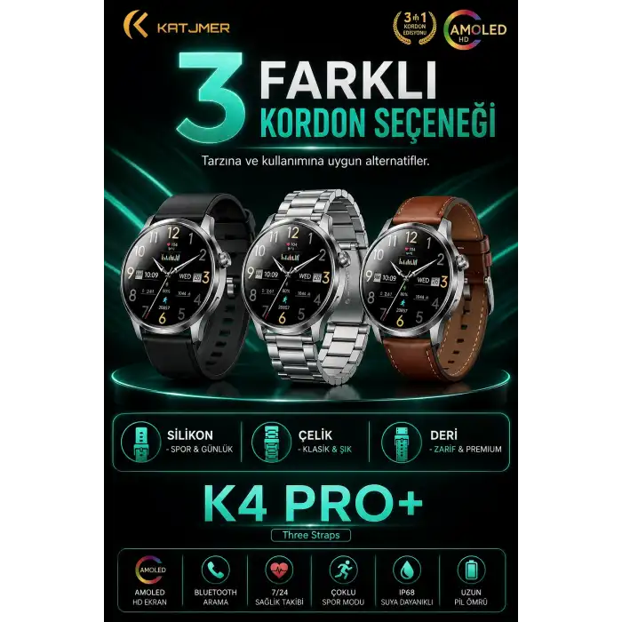 Spor Modlu Bildirim Özellikli Akıllı Saat Metal Kordonlu Üç Kayışlı Günlük Kullanım Seti
