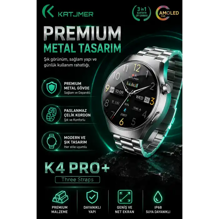 Spor Modlu Bildirim Özellikli Akıllı Saat Metal Kordonlu Üç Kayışlı Günlük Kullanım Seti
