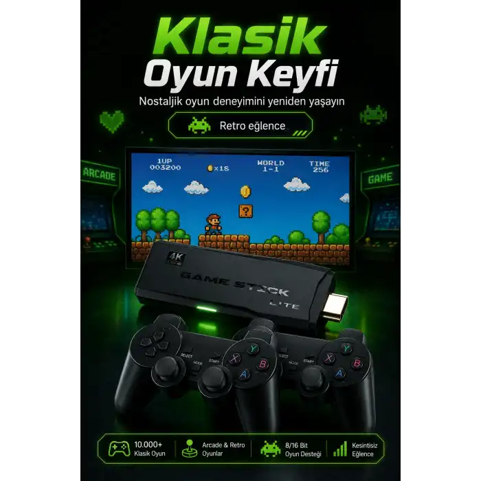2.4G Kablosuz Oyun Konsolu HDMI TV Bağlantılı Çift Kollu Klasik Oyun Seti