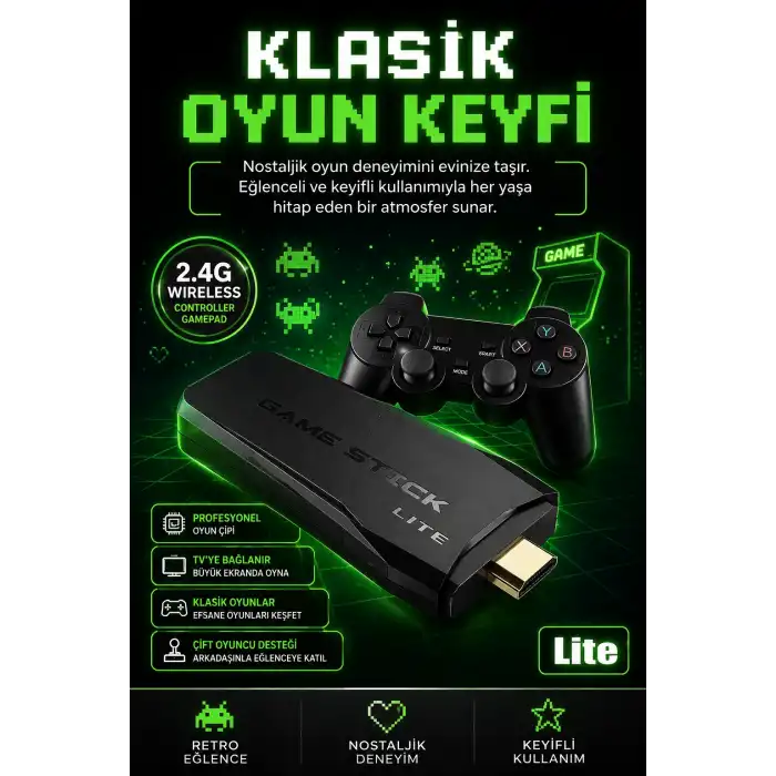 TV Uyumlu Kablosuz Oyun Konsolu Çift Gamepadli Klasik Arcade Oyun Cihazı Seti