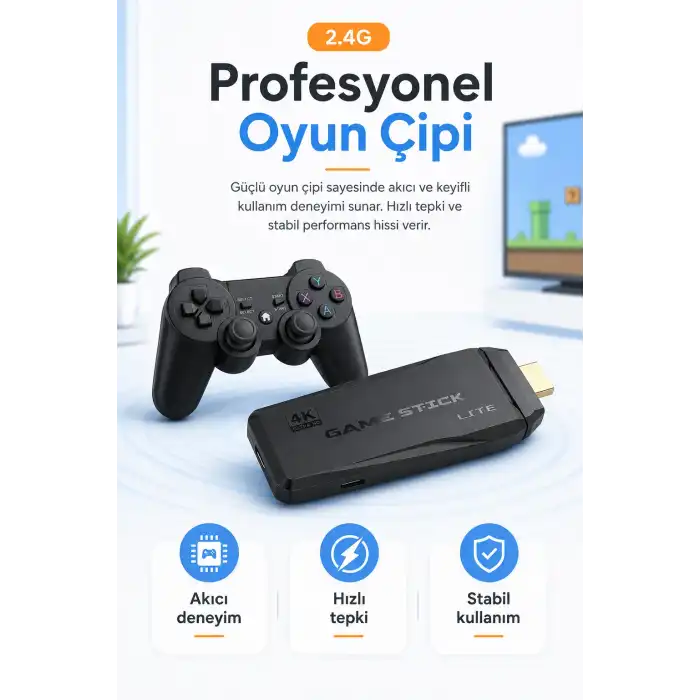 HDMI Girişli Kablosuz Retro Oyun Konsolu 2.4G Bağlantılı Çift Kollu Eğlence Seti