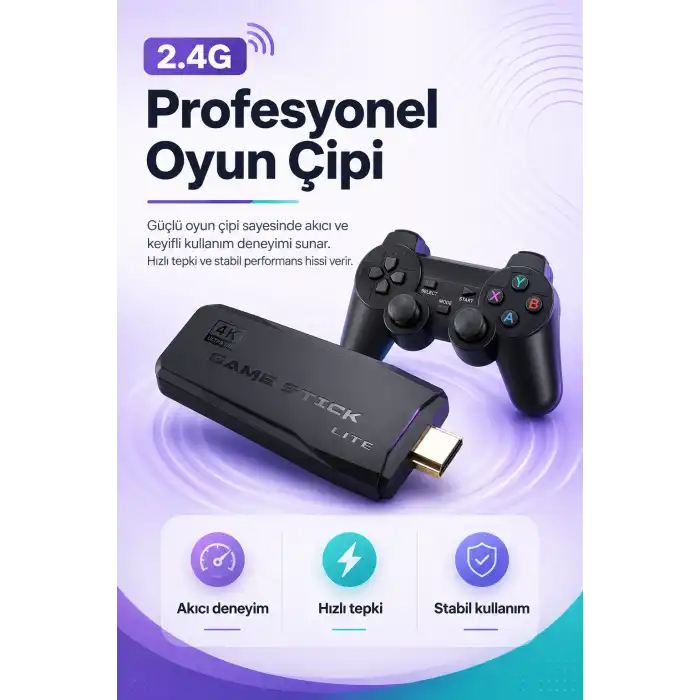 Çift Kollu Kablosuz Oyun Konsolu TV Bağlantılı Klasik Oyunlar İçin Pratik Set