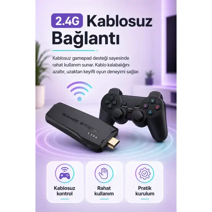 Çift Kollu Kablosuz Oyun Konsolu TV Bağlantılı Klasik Oyunlar İçin Pratik Set