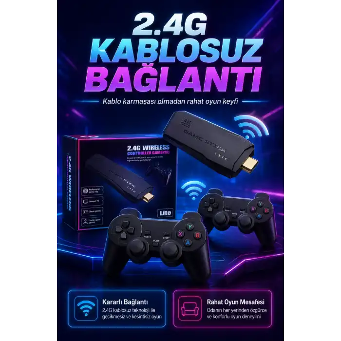 2.4G Kablosuz Gamepadli Mini Oyun Konsolu HDMI Destekli Retro Oyun Cihazı Seti