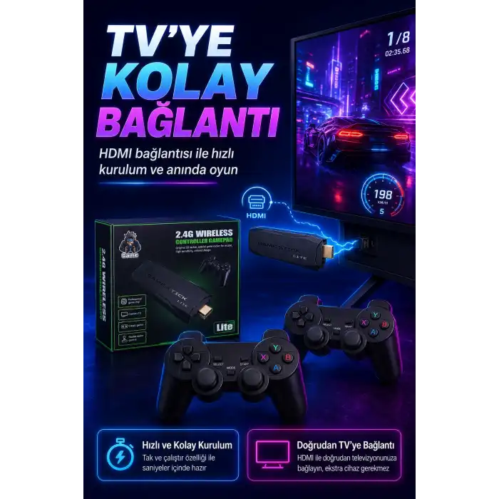 2.4G Kablosuz Gamepadli Mini Oyun Konsolu HDMI Destekli Retro Oyun Cihazı Seti