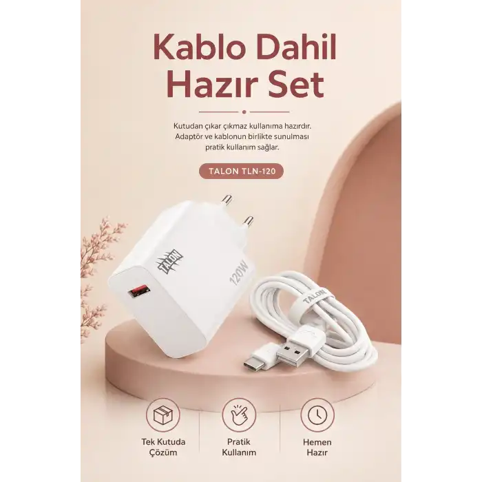 Akıllı Çip Korumalı 120W Hızlı Şarj Cihazı Kablo Dahil Güvenli Dolum Seti