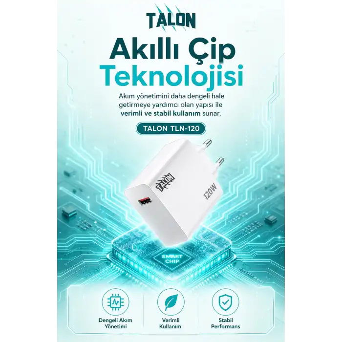 Akıllı Çip Korumalı 120W Hızlı Şarj Cihazı Kablo Dahil Güvenli Dolum Seti