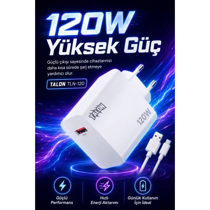 Akıllı Çip Korumalı 120W Hızlı Şarj Cihazı Kablo Dahil Güvenli Dolum Seti