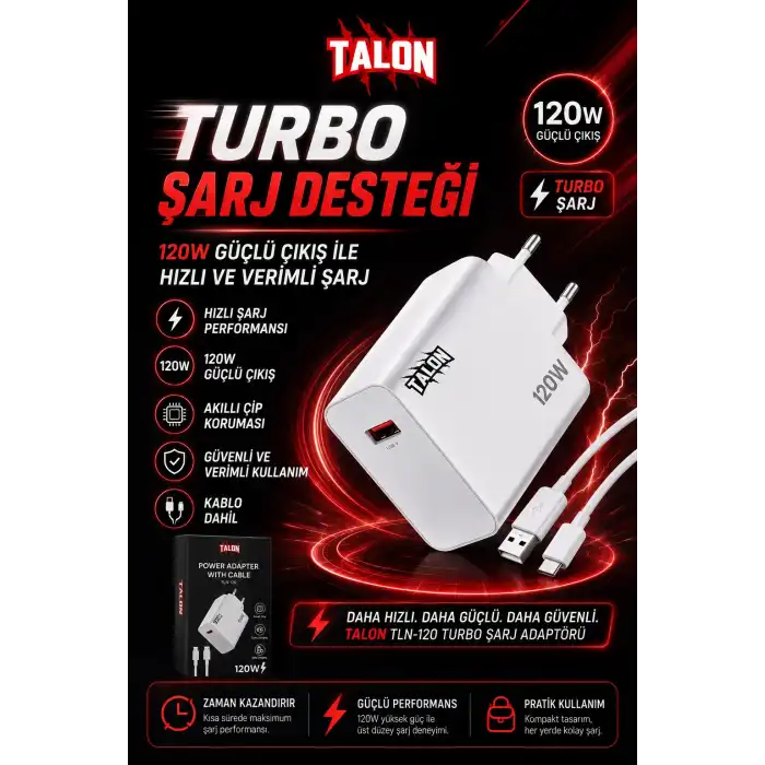 USB Kablolu 120W Güç Adaptörü Hızlı Şarj Destekli Mobil Cihaz Uyumlu Set