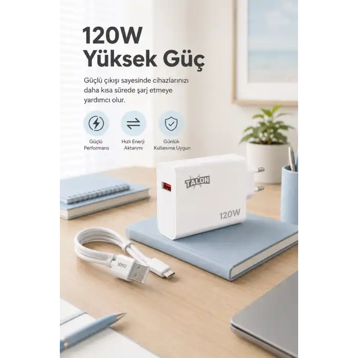 Güvenli Şarj Özellikli 120W Adaptör Ve Kablo Seti Akıllı Koruma Destekli