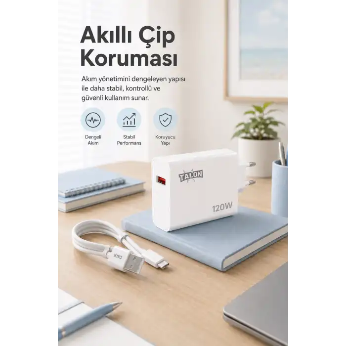 Güvenli Şarj Özellikli 120W Adaptör Ve Kablo Seti Akıllı Koruma Destekli