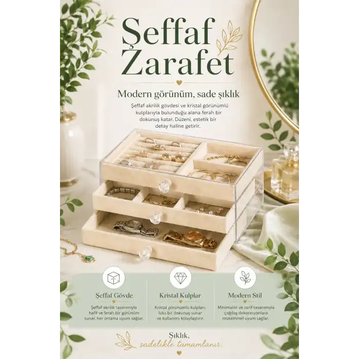 Yüzük Kolye Bileklik Saat İçin Çekmeceli Kadife Takı Organizer Kutusu
