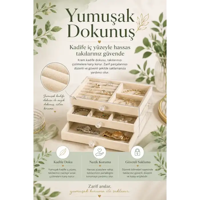 Yüzük Kolye Bileklik Saat İçin Çekmeceli Kadife Takı Organizer Kutusu