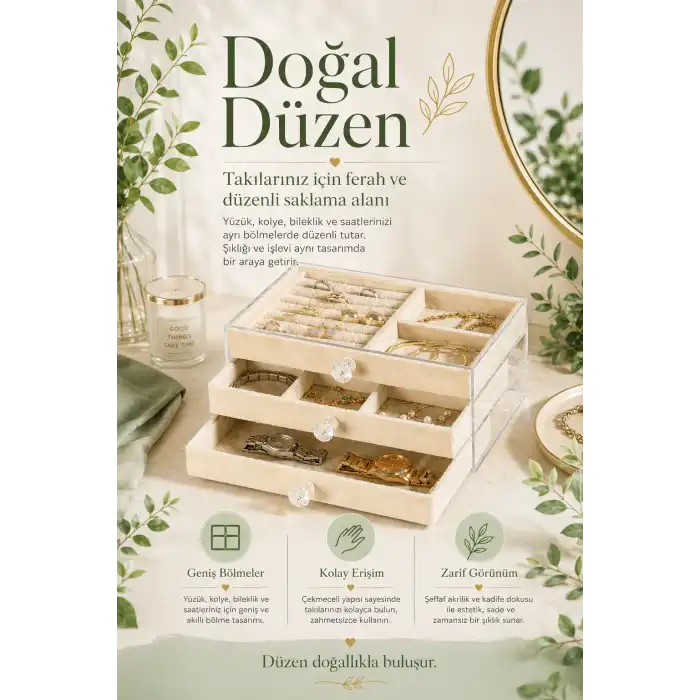 Yüzük Kolye Bileklik Saat İçin Çekmeceli Kadife Takı Organizer Kutusu