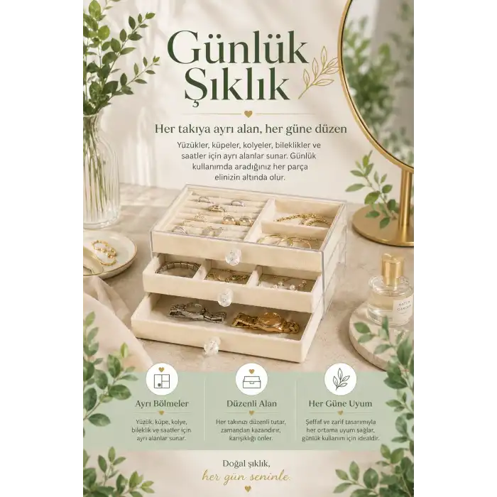 Yüzük Kolye Bileklik Saat İçin Çekmeceli Kadife Takı Organizer Kutusu