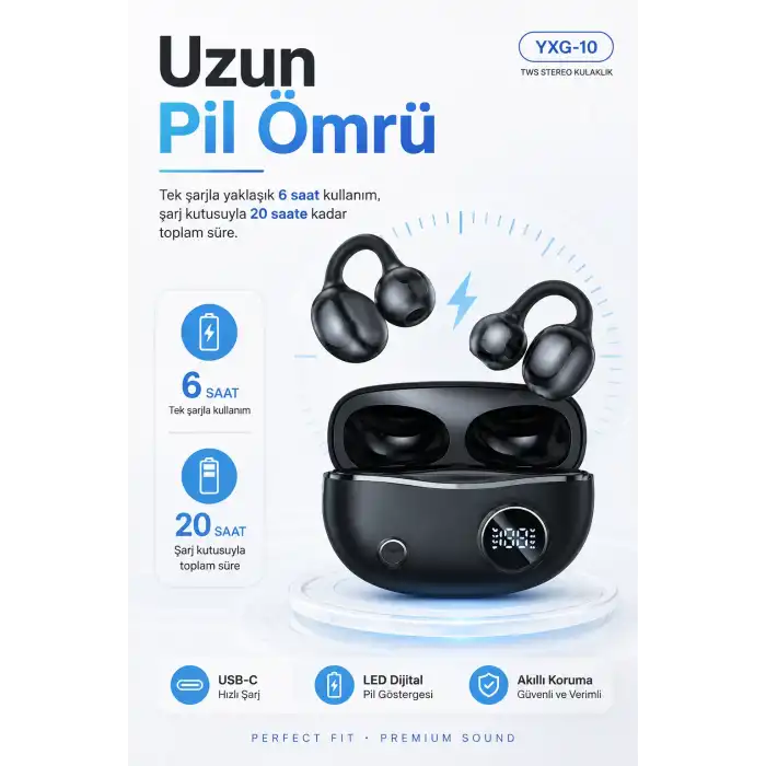 Kulak Kancalı Kablosuz Bluetooth Kulaklık Şarj Kutulu Mikrofonlu Spor Kullanım