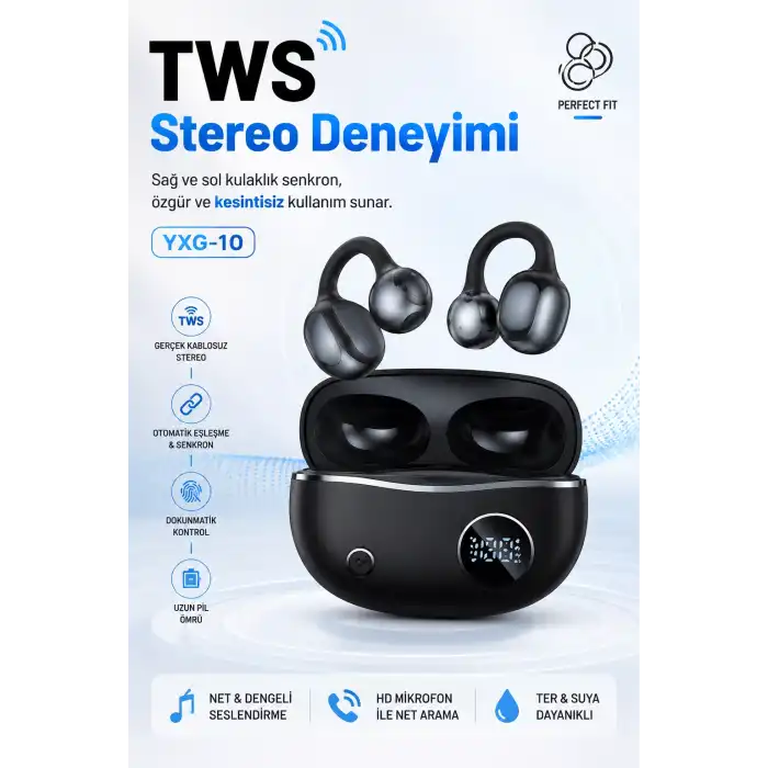 Kulak Kancalı Kablosuz Bluetooth Kulaklık Şarj Kutulu Mikrofonlu Spor Kullanım