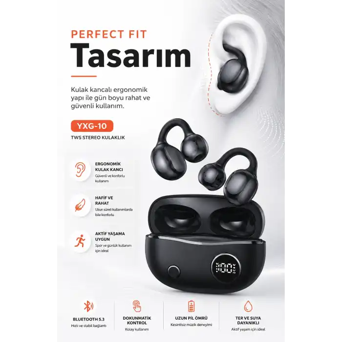 Kulak Kancalı Kablosuz Bluetooth Kulaklık Şarj Kutulu Mikrofonlu Spor Kullanım