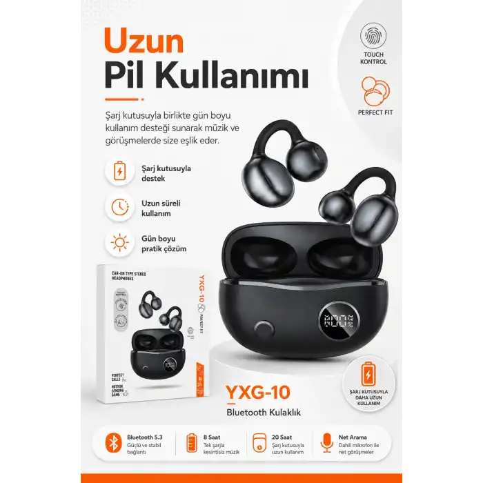 Kulak Üstü Klipsli Kablosuz Stereo Kulaklık Dokunmatik Kontrollü Şarj Kutulu