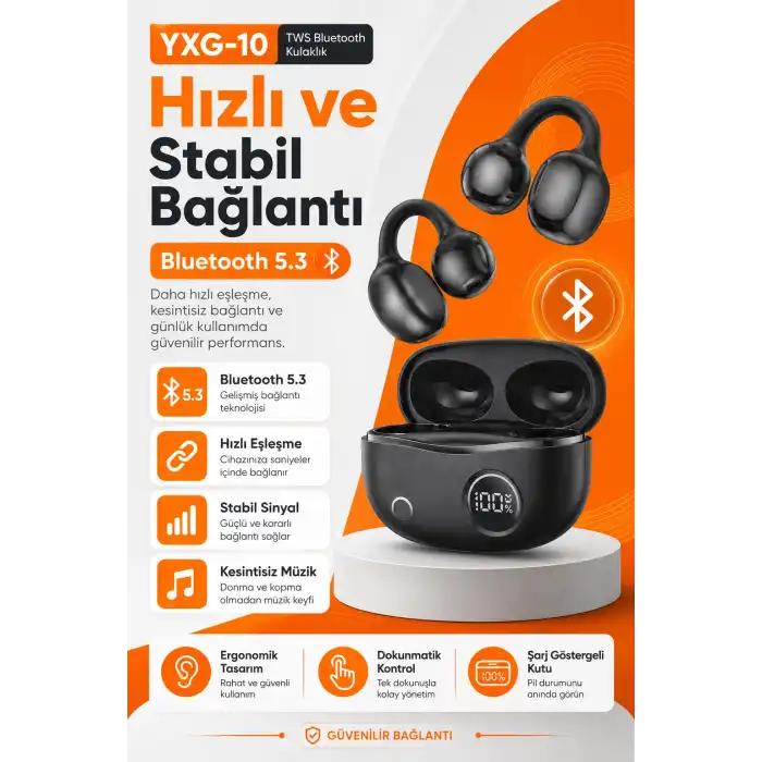 Açık Kulak Tasarımlı Kablosuz Kulaklık Spor Ve Günlük Kullanım İçin Şarjlı Set