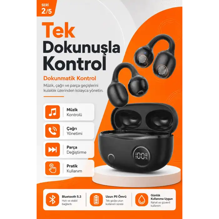 Açık Kulak Tasarımlı Kablosuz Kulaklık Spor Ve Günlük Kullanım İçin Şarjlı Set