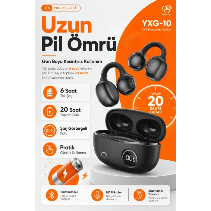 Açık Kulak Tasarımlı Kablosuz Kulaklık Spor Ve Günlük Kullanım İçin Şarjlı Set