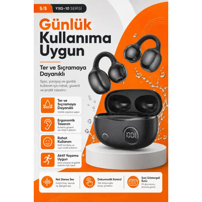 Açık Kulak Tasarımlı Kablosuz Kulaklık Spor Ve Günlük Kullanım İçin Şarjlı Set