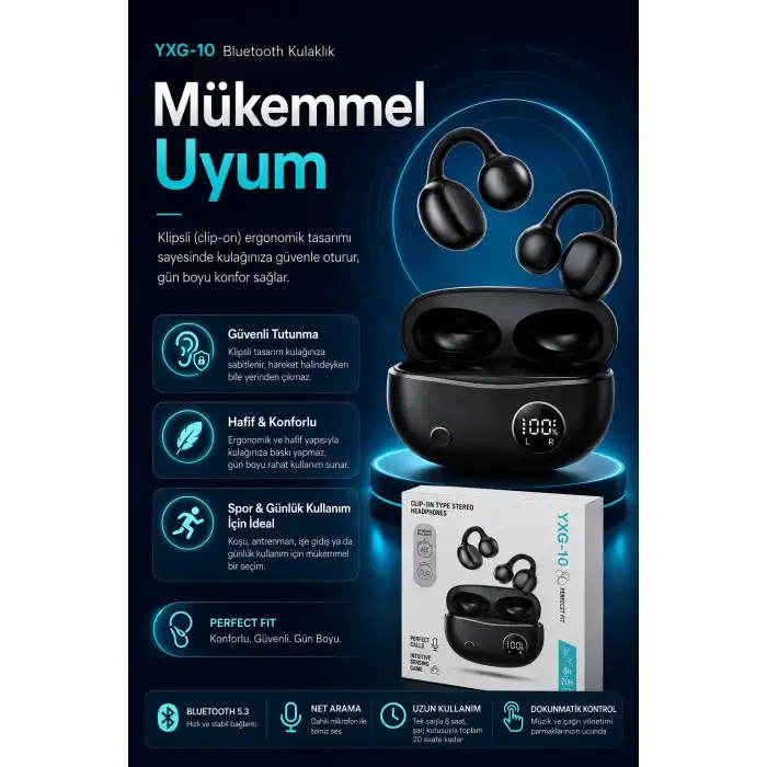 Şarj Kutulu Kulak Kancalı Bluetooth Kulaklık Mikrofonlu Müzik Ve Görüşme Uyumlu
