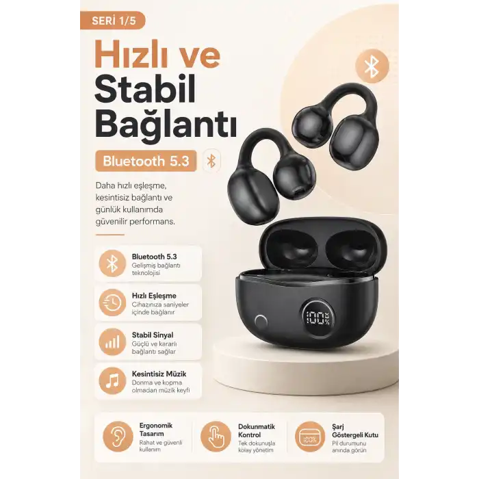 Kancalı Tasarımlı Kablosuz Kulaklık Kulak İçi Rahat Kullanım Ve Uzun Süreli Dinleme