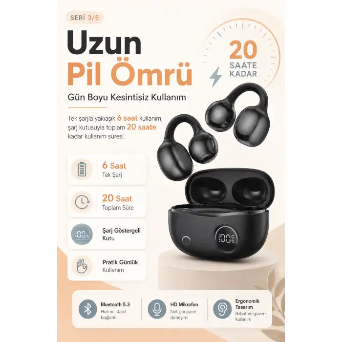 Kancalı Tasarımlı Kablosuz Kulaklık Kulak İçi Rahat Kullanım Ve Uzun Süreli Dinleme