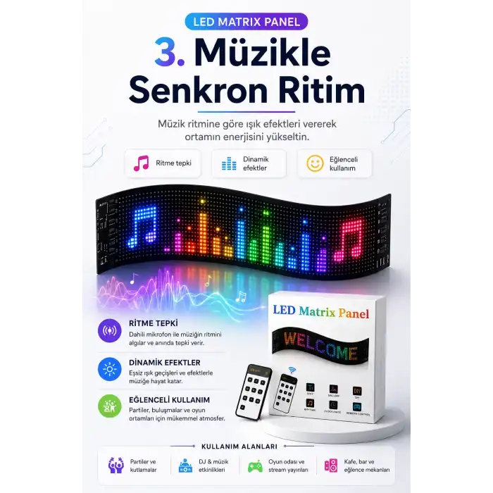 Kumandalı LED Matrix Panel Kayan Yazı Tabelası Renkli Mesaj Ve Saat Gösterimli