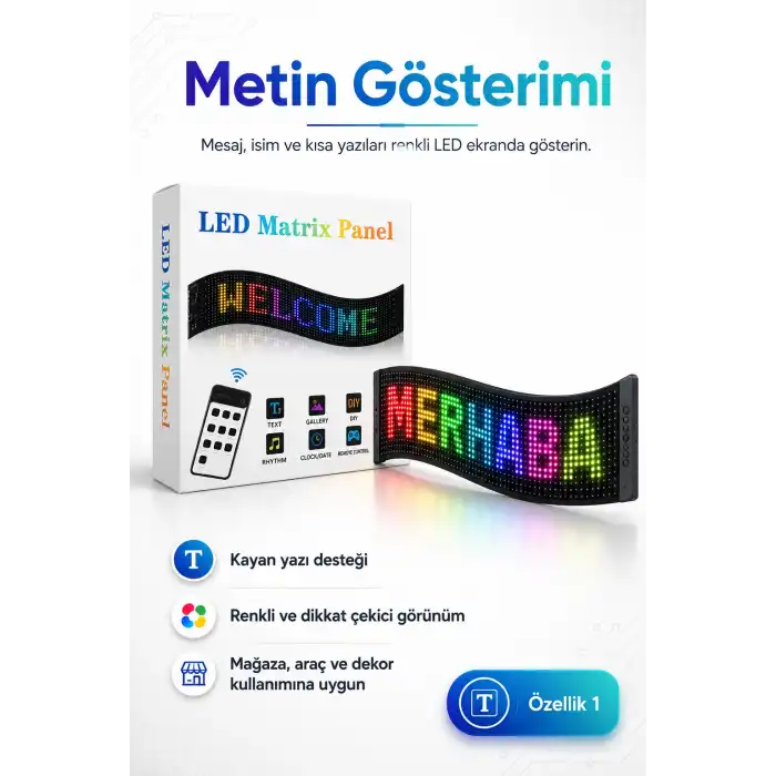 Renkli LED Kayan Yazı Paneli Uzaktan Kumandalı Metin Saat Ve Tarih Gösterimli