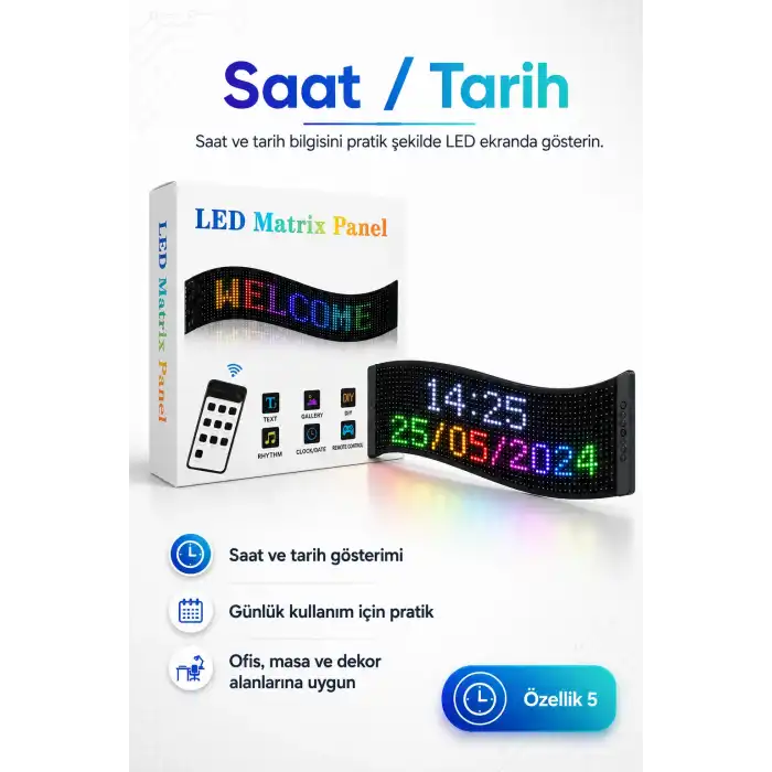 Renkli LED Kayan Yazı Paneli Uzaktan Kumandalı Metin Saat Ve Tarih Gösterimli