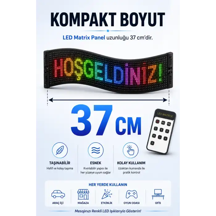Esnek LED Matrix Panel Kayan Yazı Ekranı Kumandalı Ritim Ve Galeri Destekli