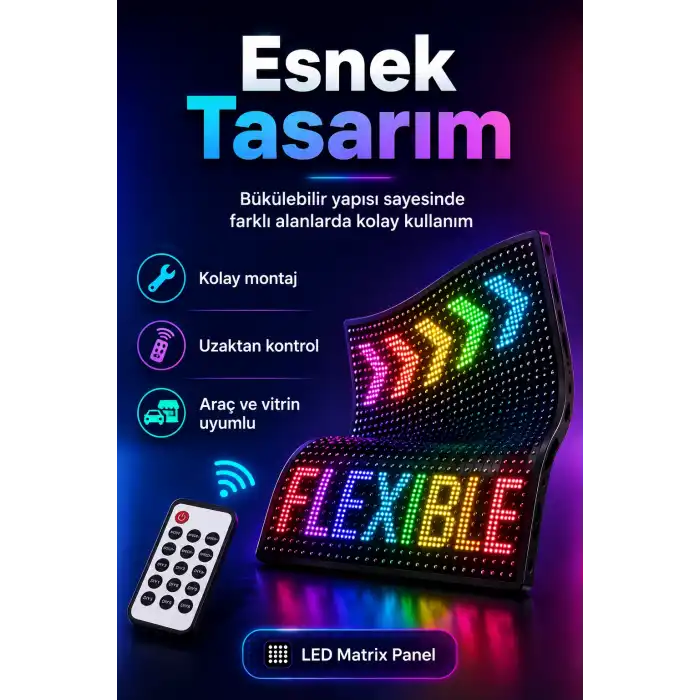 Araç Mağaza Ve Vitrin İçin Renkli LED Kayan Yazı Paneli Kumandalı Ekran