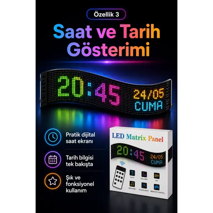 Çok Fonksiyonlu LED Matrix Panel Kayan Yazı Tabelası Saat Tarih Ve Metin Destekli