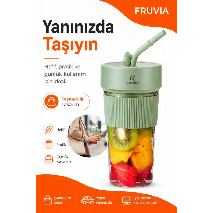 USB Şarjlı Mini Blender Meyve Sıkacağı Pipet Kapaklı Taşınabilir İçecek Haznesi