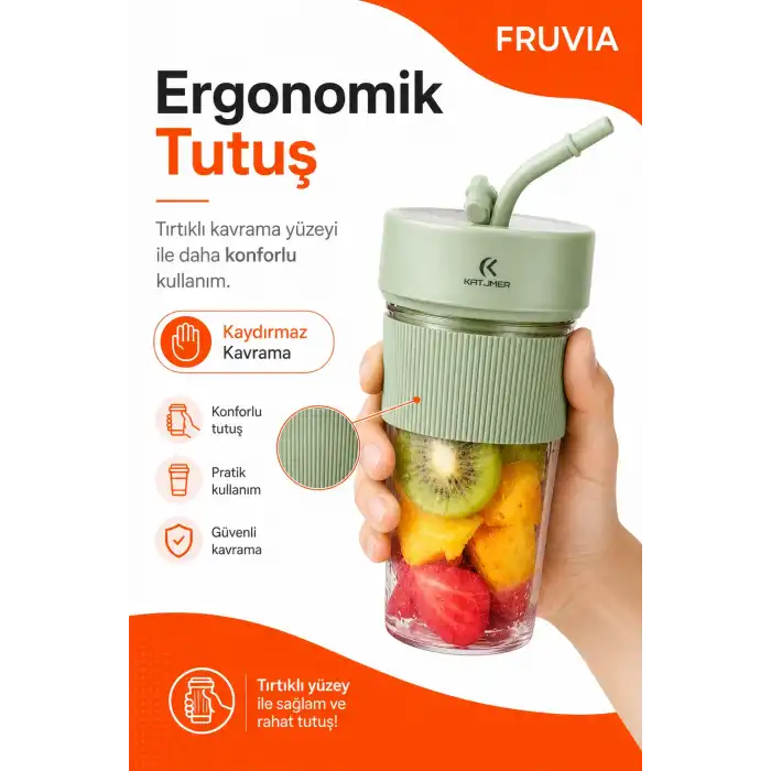 USB Şarjlı Mini Blender Meyve Sıkacağı Pipet Kapaklı Taşınabilir İçecek Haznesi