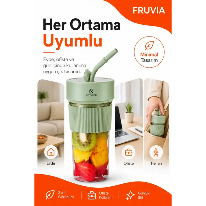 USB Şarjlı Mini Blender Meyve Sıkacağı Pipet Kapaklı Taşınabilir İçecek Haznesi