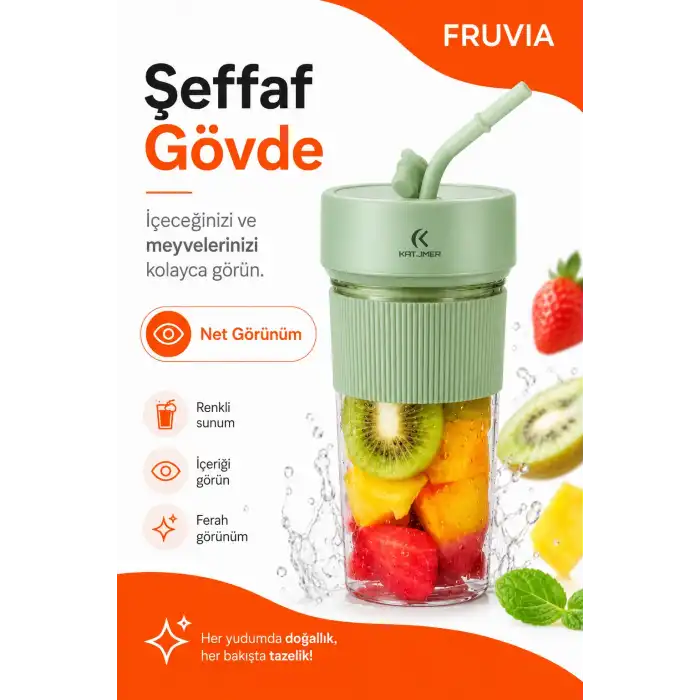 USB Şarjlı Mini Blender Meyve Sıkacağı Pipet Kapaklı Taşınabilir İçecek Haznesi
