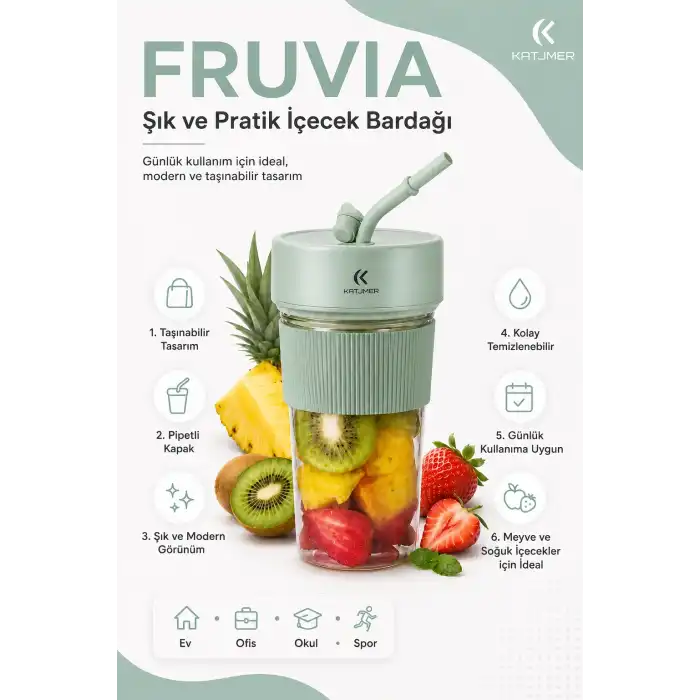 Seyahat Uyumlu Taşınabilir Meyve Sıkacağı Karıştırıcı Blender Pipetli Bardak Modeli